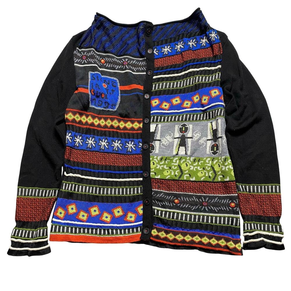 Aventures Des Toiles Abstract Artsy Patterned Cardigan Knit Sweater Top 42 US 10